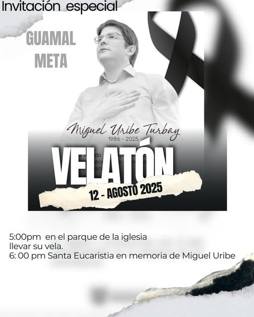 Velatón por Miguel Uribe Buenas tardes, amigos y compañeros. Hoy en Guamal,