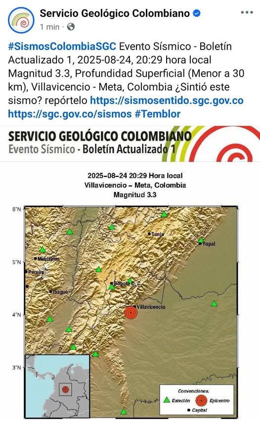 Información reciente sobre el sismo en el departamento del Meta. Epicentro en