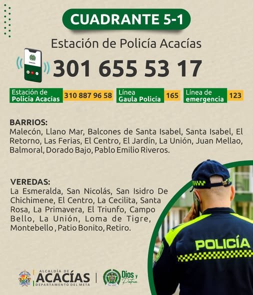 NÚMEROS DE CUADRANTES PARA SU SEGURIDAD Con el fin de prevenir situaciones