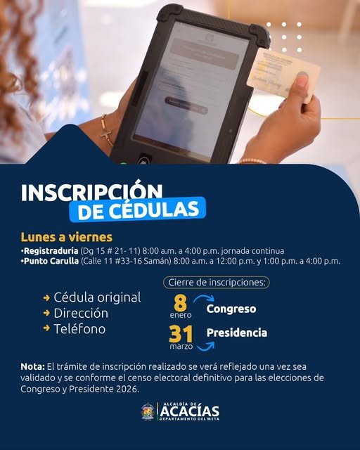 INSCRIPCIÓN DE CÉDULAS – ELECCIONES 2026 La Registraduría Nacional adelanta el proceso