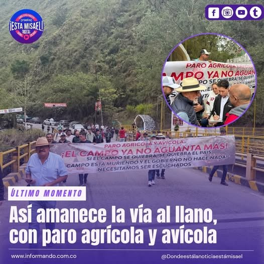 Así amanece la vía al llano, con paro agrícola y avícola Productores