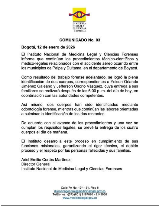 #ATENCIÓN | Comunicado No. 03 Medicina Legal – Colombia informó avances en