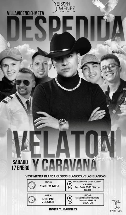 Invitación para despedir y rendir homenaje al gran artista Yeison Jiménez El