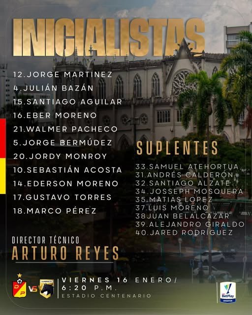 Esta es la nómina titular del Deportivo Pereira para recibir a Llaneros