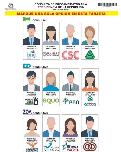 | Este será el formato de la tarjeta electoral para las consultas