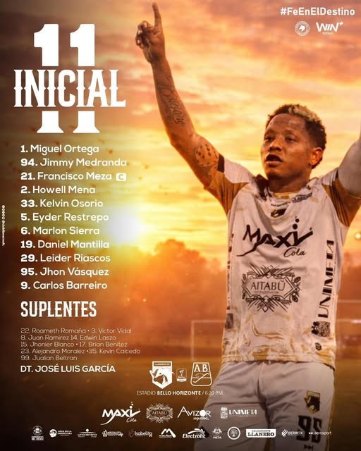 ¡Definido el XI titular de Llaneros FC para disputar la fecha 2!